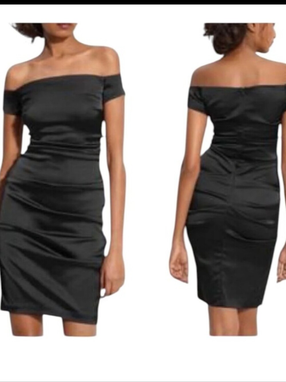 Betsy & Adam Black Off Shoulder Ruched Bodycon Sexy Cocktail LBD Dress Sz 2